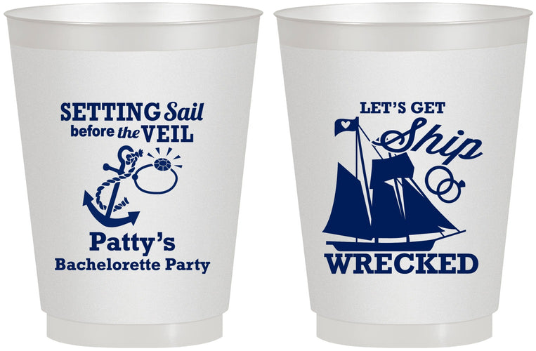 Personalized Bachelorette 16 oz Frosted Cups - Lets Get Ship Wrecked | 60011