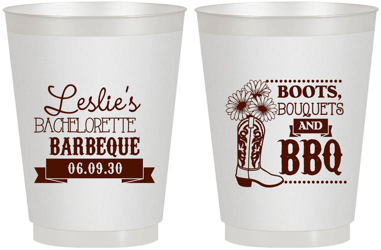 Personalized Bachelorette 16 oz Frosted Cups - Boots Bouquets Bbq | 60035