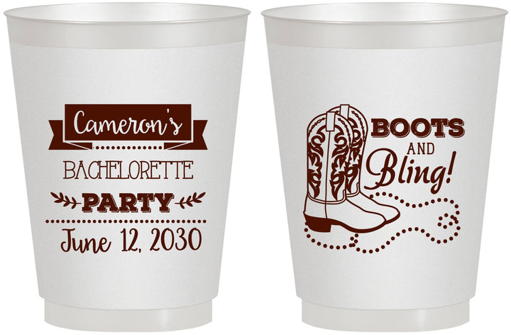 Personalized Bachelorette 16 oz Frosted Cups - Boots And Bling | 60044