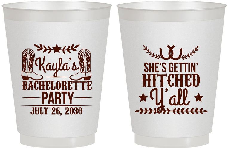 Personalized Bachelorette 16 oz Frosted Cups - Getting Hitched Yall | 60047