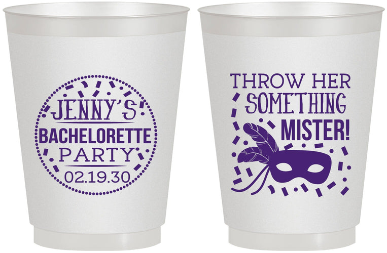 Personalized Bachelorette 16 oz Frosted Cups - Mardi Gras | 60055