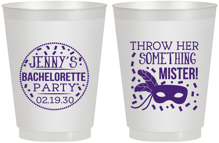 Personalized Bachelorette 16 oz Frosted Cups - Mardi Gras | 60055