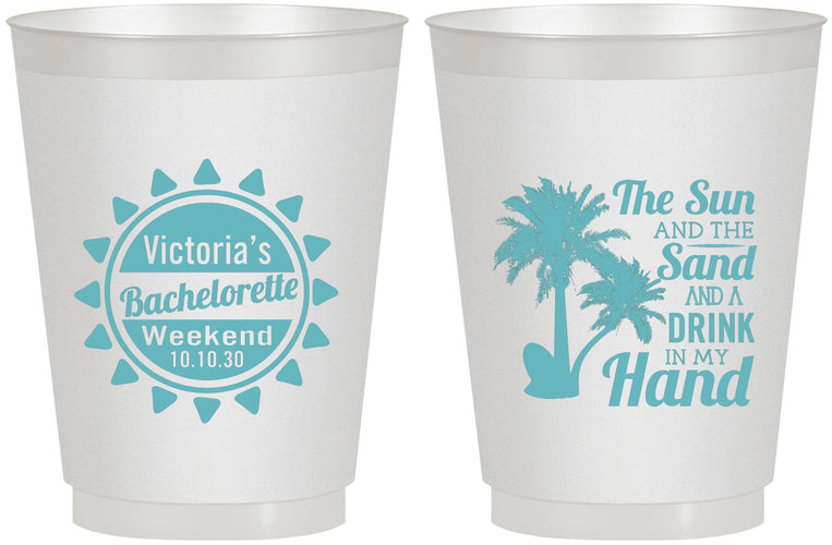 Personalized Bachelorette 16 oz Frosted Cups - Sun Sand Drink Hand | 60114