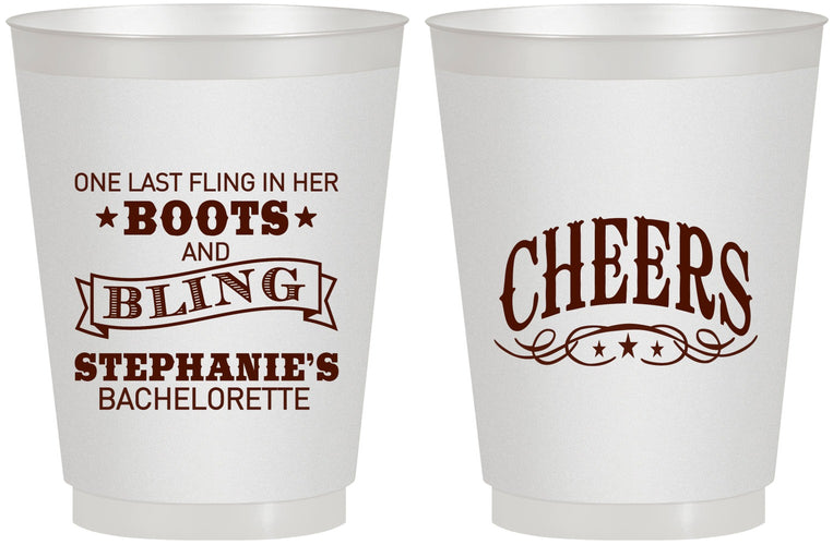 Personalized Bachelorette 16 oz Frosted Cups - Boots And Bling | 60118