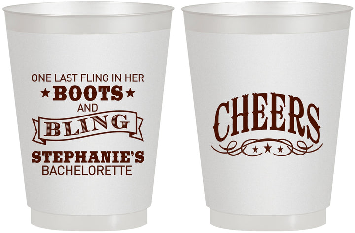 Personalized Bachelorette 16 oz Frosted Cups - Boots And Bling | 60118