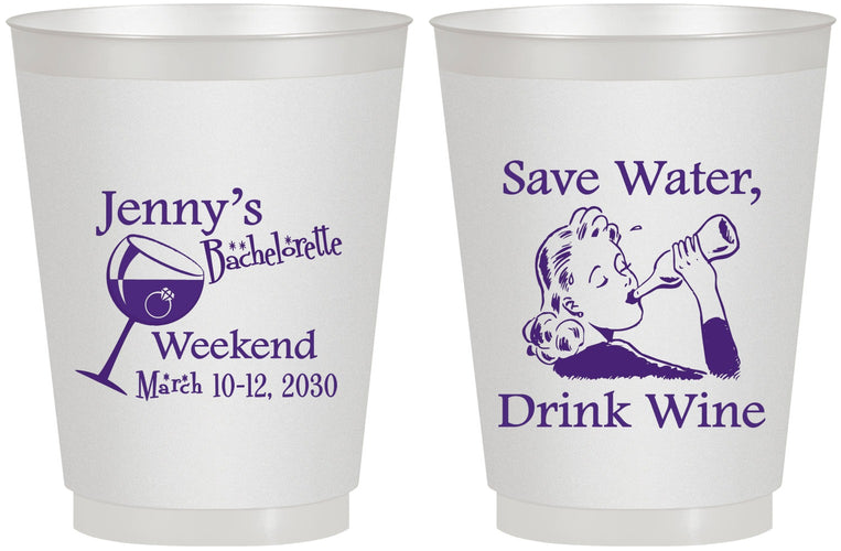 Personalized Bachelorette 16 oz Frosted Cups - Save Water Drink Wine | 60120