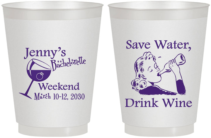Personalized Bachelorette 16 oz Frosted Cups - Save Water Drink Wine | 60120