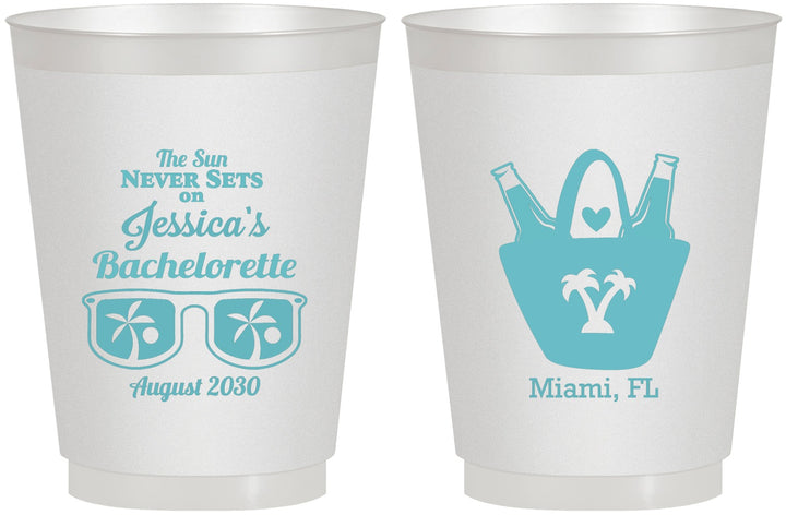 Personalized Bachelorette 16 oz Frosted Cups - Beach Sun Never Sets | 60136
