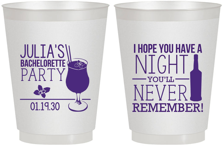 Personalized Bachelorette 16 oz Frosted Cups - Night Never Remember | 60160