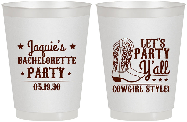 Personalized Bachelorette 16 oz Frosted Cups - Cowgirl Boots | 60163