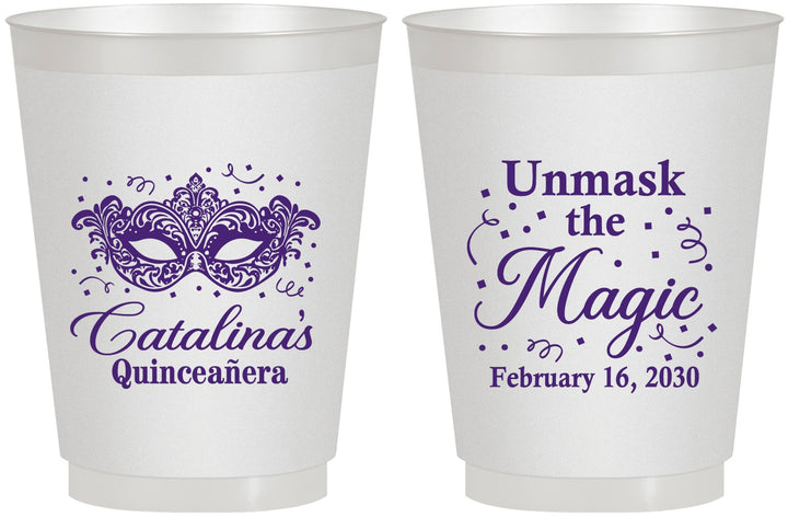 Personalized Quinceanera 16 oz Frosted Cups - Mardi Gras Quince | 70010