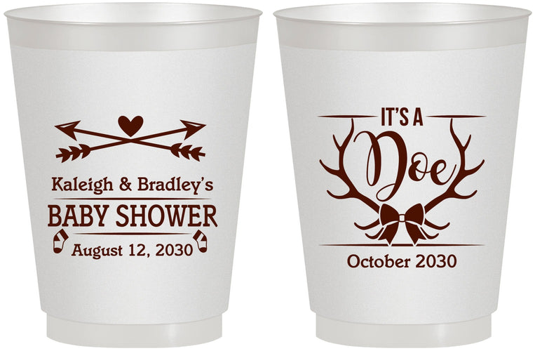 Personalized Baby Shower 16 oz Frosted Cups - It’s A Doe Antler | 90001