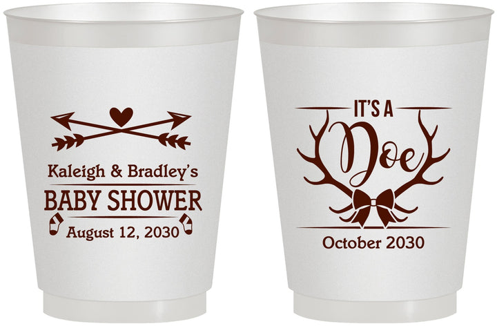 Personalized Baby Shower 16 oz Frosted Cups - It’s A Doe Antler | 90001