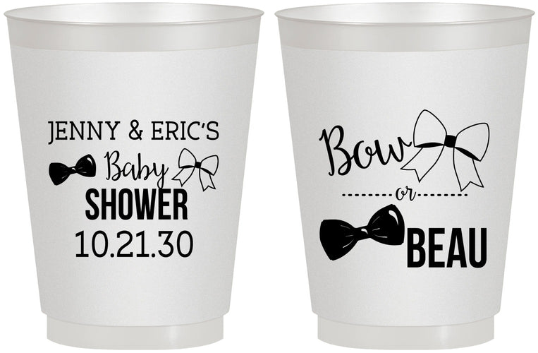 Personalized Baby Shower 16 oz Frosted Cups - Gender Reveal Bow Or Beau | 90004