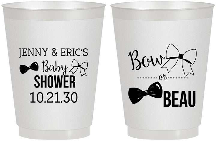 Personalized Baby Shower 16 oz Frosted Cups - Gender Reveal Bow Or Beau | 90004