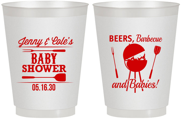 Personalized Baby Shower 16 oz Frosted Cups - Beers Bbq Babies | 90006