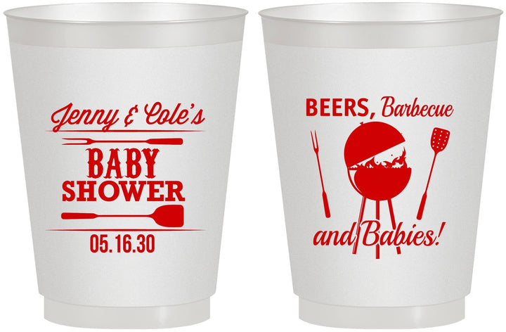 Personalized Baby Shower 16 oz Frosted Cups - Beers Bbq Babies | 90006