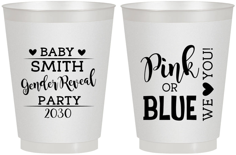 Personalized Baby Shower 16 oz Frosted Cups - Gender Reveal Pink Or Blue | 90012