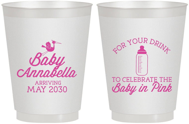Personalized Baby Shower 16 oz Frosted Cups - Drink Baby In Pink | 90014