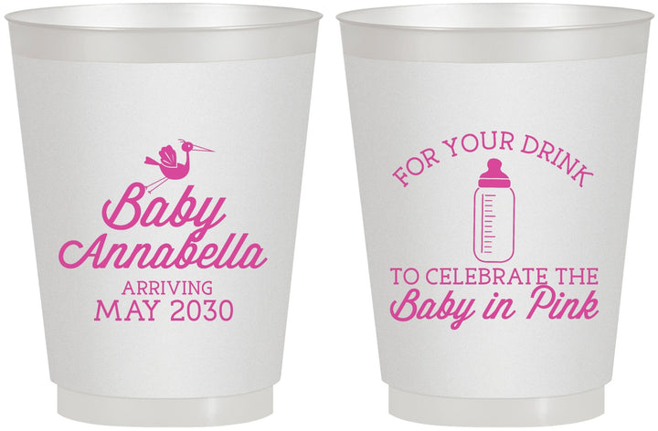 Personalized Baby Shower 16 oz Frosted Cups - Drink Baby In Pink | 90014