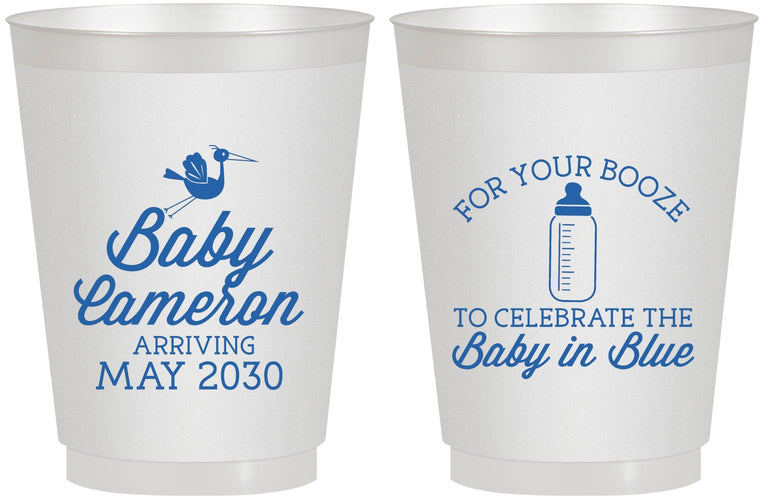 Personalized Baby Shower 16 oz Frosted Cups - Booze Baby In Blue | 90015
