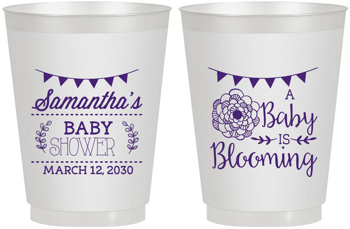 Personalized Baby Shower 16 oz Frosted Cups - Blooming | 90020