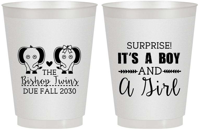 Personalized Baby Shower 16 oz Frosted Cups - Twins Boy And Girl | 90026