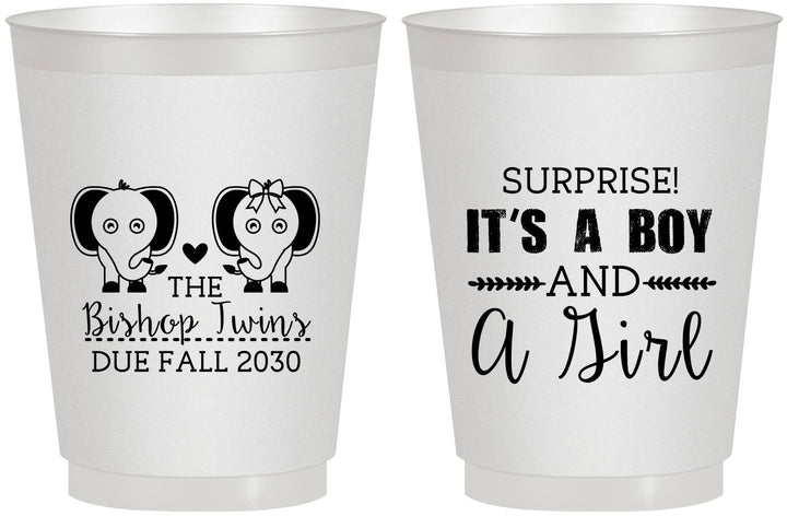 Personalized Baby Shower 16 oz Frosted Cups - Twins Boy And Girl | 90026