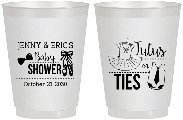 Personalized Baby Shower 16 oz Frosted Cups - Gender Reveal Tutus Or Ties | 90033