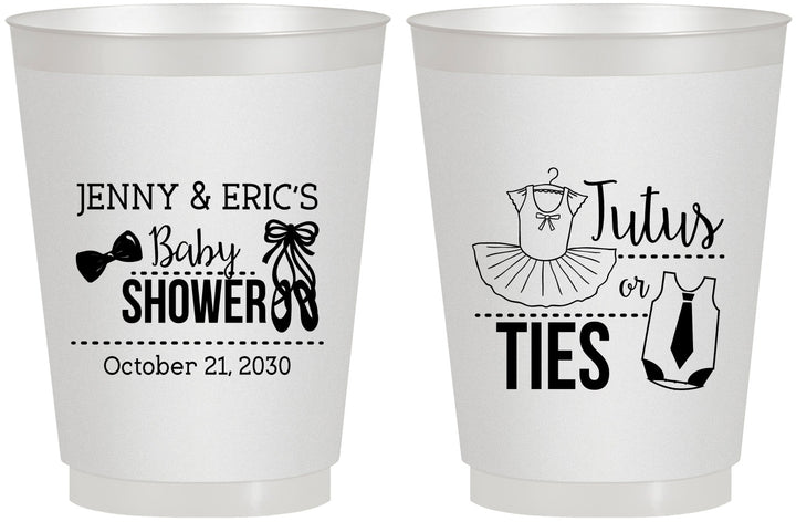 Personalized Baby Shower 16 oz Frosted Cups - Gender Reveal Tutus Or Ties | 90033