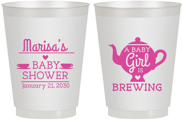 Personalized Baby Shower 16 oz Frosted Cups - Baby Girl Is Brewing | 90034