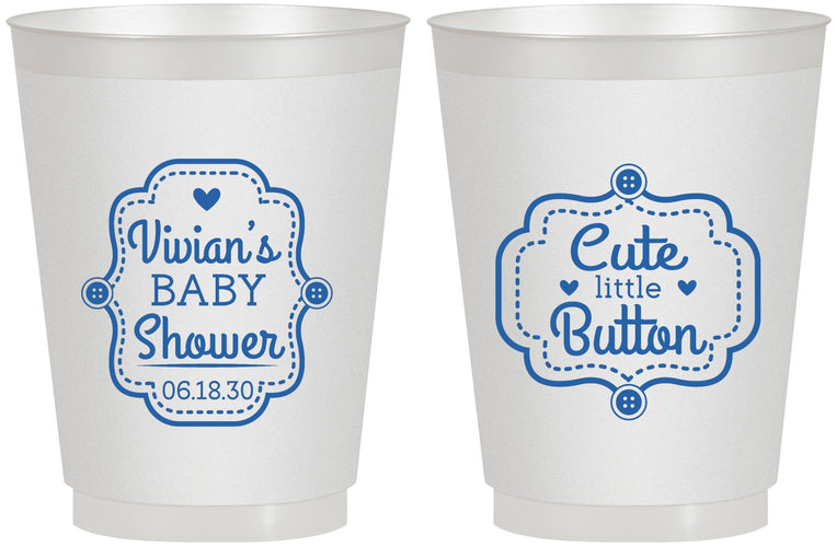 Personalized Baby Shower 16 oz Frosted Cups - Cute Little Button | 90035