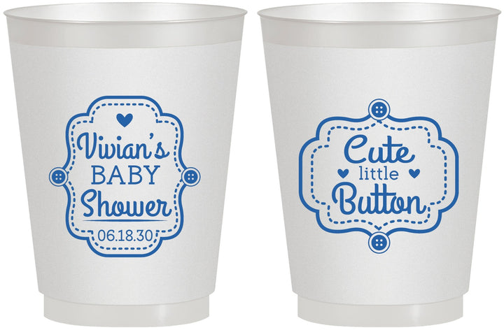 Personalized Baby Shower 16 oz Frosted Cups - Cute Little Button | 90035
