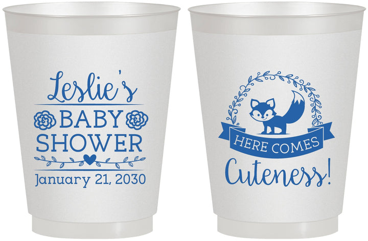 Personalized Baby Shower 16 oz Frosted Cups - Fox Cuteness | 90036