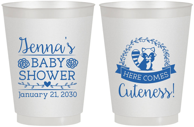 Personalized Baby Shower 16 oz Frosted Cups - Racoon Cuteness | 90037