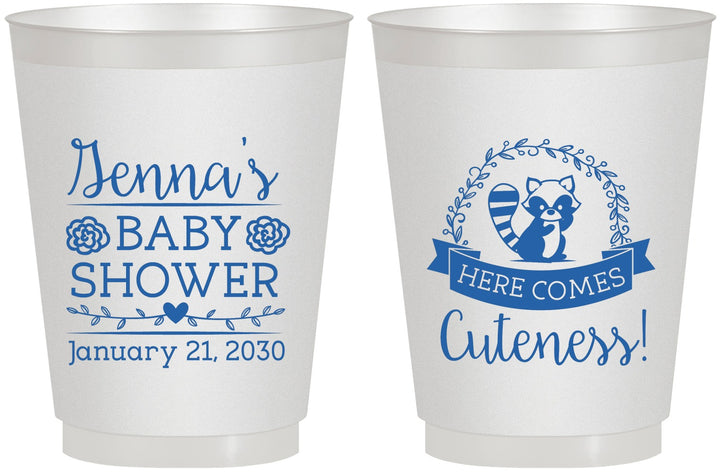 Personalized Baby Shower 16 oz Frosted Cups - Racoon Cuteness | 90037