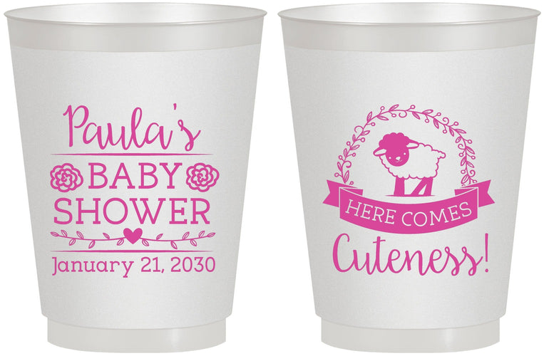 Personalized Baby Shower 16 oz Frosted Cups - Lamb Cuteness | 90038