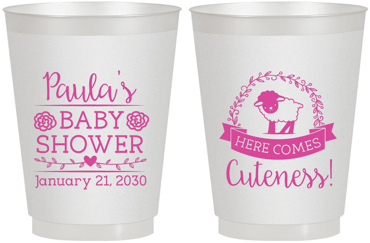Personalized Baby Shower 16 oz Frosted Cups - Lamb Cuteness | 90038