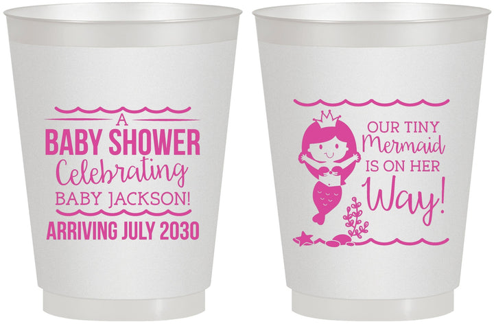 Personalized Baby Shower 16 oz Frosted Cups - Mermaid On Her Way | 90046