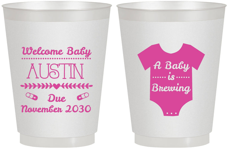 Personalized Baby Shower 16 oz Frosted Cups - Baby Is Brewing | 90050