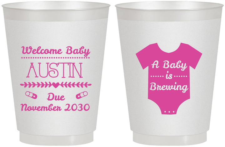 Personalized Baby Shower 16 oz Frosted Cups - Baby Is Brewing | 90050