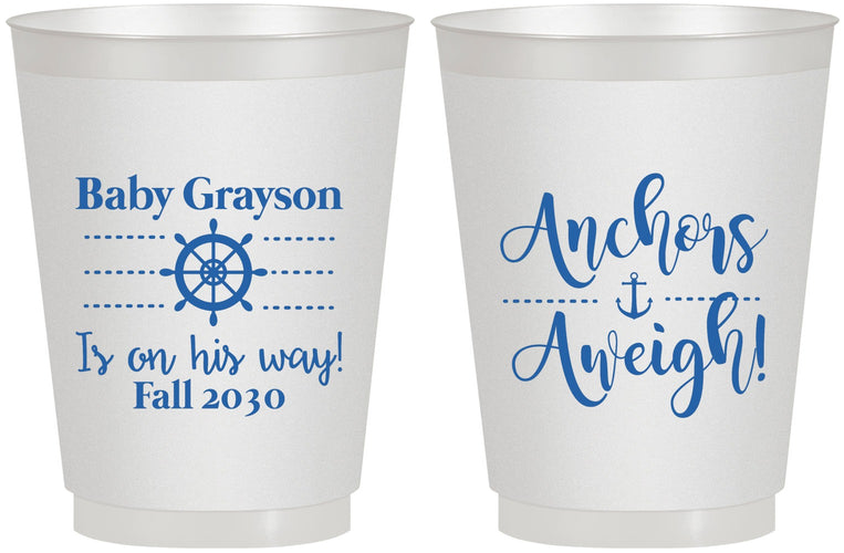 Personalized Baby Shower 16 oz Frosted Cups - Nautical Anchors Aweigh | 90054