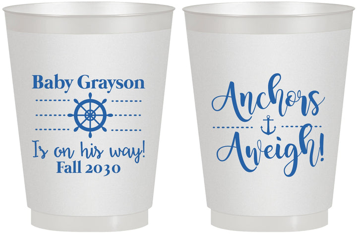 Personalized Baby Shower 16 oz Frosted Cups - Nautical Anchors Aweigh | 90054