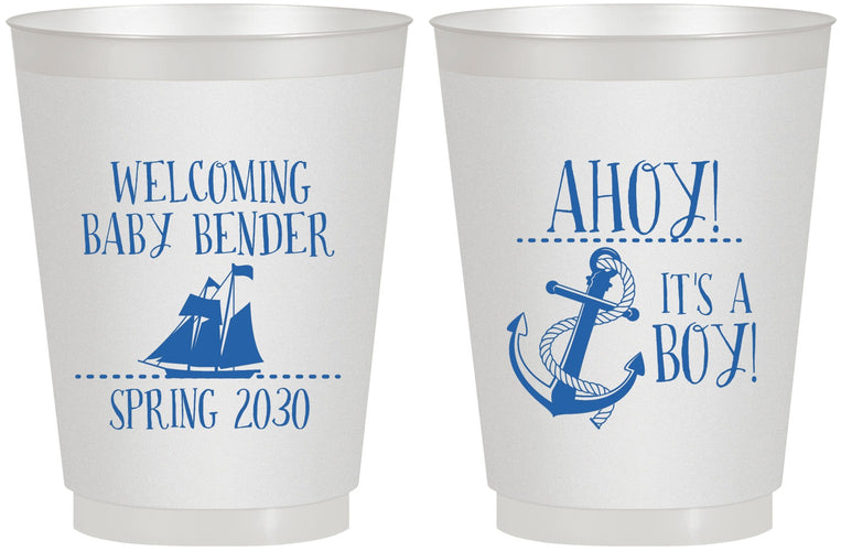 Personalized Baby Shower 16 oz Frosted Cups - Nautical Ahoy It’s A Boy | 90055