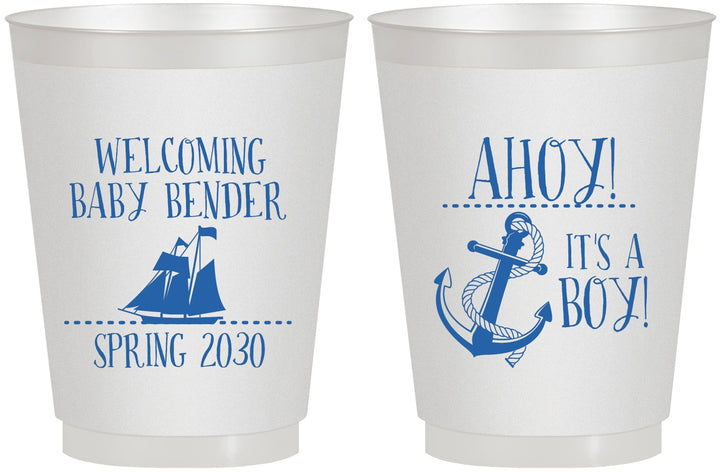 Personalized Baby Shower 16 oz Frosted Cups - Nautical Ahoy It’s A Boy | 90055