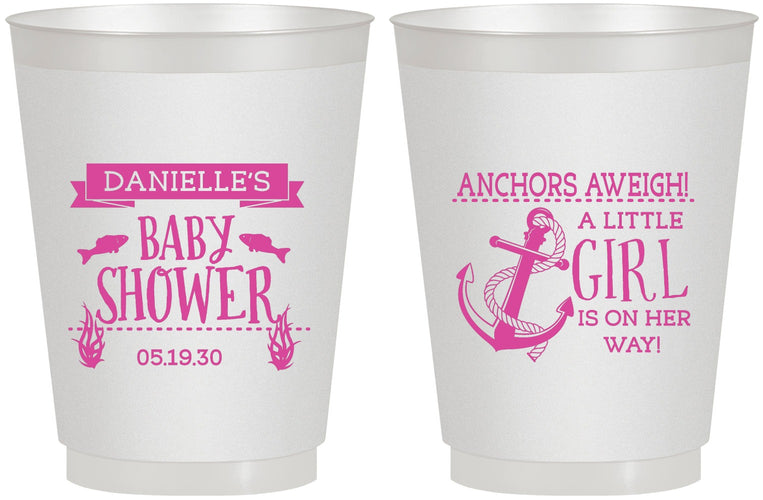 Personalized Baby Shower 16 oz Frosted Cups - Anchors Aweigh Little Girl | 90056