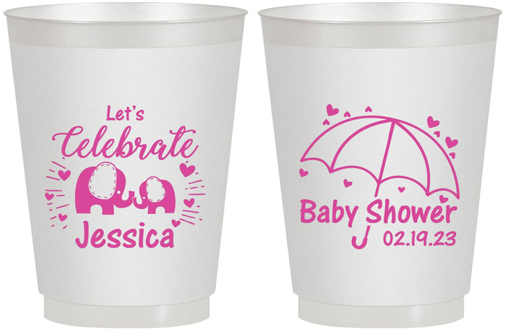 Personalized Baby Shower 16 oz Frosted Cups - Elephant Lets Celebrate | 90058