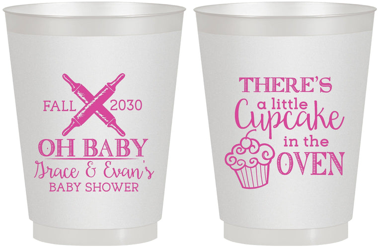 Personalized Baby Shower 16 oz Frosted Cups - Cupcake In The Oven | 90059