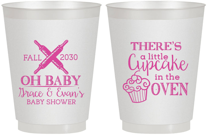 Personalized Baby Shower 16 oz Frosted Cups - Cupcake In The Oven | 90059