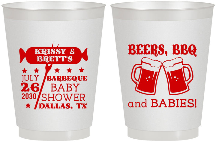 Personalized Baby Shower 16 oz Frosted Cups - Beers Bbq Babies | 90060